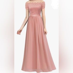 NWT Dressystar pink floral lace off the shoulder formal dress size L